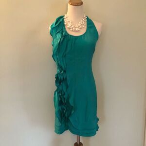 🆕 [Ali-Ro] Green Ruffle 100% Silk Dress Sz: 2 💚
